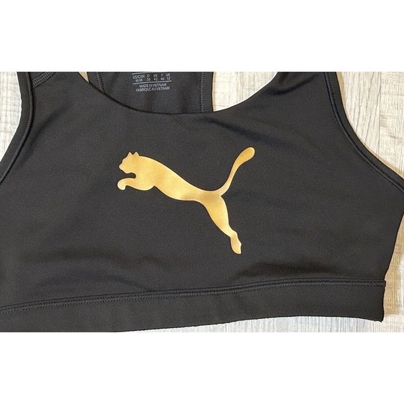 Puma Black Womens Sports Bra Size Medium M Black/Gold Workout NWOT - Picture 3 of 6